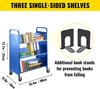 Book Cart Library Cart 200lb with Double Sided W-Shaped Sloped Shelves in Blue