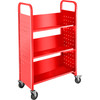 Book Cart Library Cart 200lb with Single Sided V-Shaped Sloped Shelves in Red