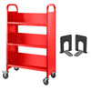 Book Cart Library Cart 200lb with Single Sided V-Shaped Sloped Shelves in Red