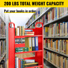 Book Cart Library Cart 200lb with Single Sided V-Shaped Sloped Shelves in Red