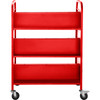 Book Cart Library Cart 200lb with Double Sided W-Shaped Sloped Shelves in Red