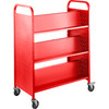 Book Cart Library Cart 200lb with Double Sided W-Shaped Sloped Shelves in Red