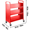 Book Cart Library Cart 200lb with Double Sided W-Shaped Sloped Shelves in Red