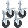 4 Pack 5" Heavy Duty Scaffolding Rubber Swivel Caster With Dual Locking 1" Solid Round Stem 280LBS Capacity Per Wheel