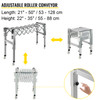 Adjustable Gravity Conveyor Roller 21-50" Length 22-35" Height Roller Conveyor 110 lbs Load Capacity Gravity Conveyor with 1.5'' Galvanized Steel Rollers for Warehouses Assembly Areas Factories
