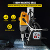 Magnetic Drill, 200-550RPM Stepless Speed Electromagnetic Drill Press, 2.16" Depth 1.57" Dia Magnetic Core Drill, 2700LBS Boring Tool Drill Press, 1100W Drill Press, Yellow & Black Drill Machine