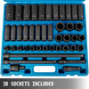 Impact Socket Set 1/2 Inch 43 Pcs Standard/Deep 9 to 30 MM 6-Point Extension Bar