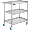 Lab Utility Cart, 500 lbs Weight Capacity Rolling Lab Cart, 3 Shelves Mobile Clinic Cart, Sturdy Stainless Steel Frame Lab Trolley, 360ø Silent Rolling Wheels w/ Foot Brake, for Lab Clinic Salon