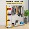 Clothing Garment Rack, 180 LBS Capacity, Heavy-duty Clothes Rack w/ Bottom Shelf & Extra 3 Side Shelves, 4 Swivel Casters, Rolling Clothes Organizer for Laundry Room Retail Store Boutique, Gold