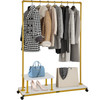 Clothing Garment Rack, 47.2"x14.2"x63.0", Heavy-Duty Clothes Rack w/Bottom Shelf & Side Shelf, 4 Swivel Casters, Sturdy Steel Frame, Rolling Clothes Organizer for Retail Store Boutique, Gold