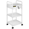 Lab Cart, 3 Tiers Lab Trolley, Steel Lab Utility Cart, 360ø Rolling Lab Cart, Locking Drawer Stainless Steel Lab Cart, Iron Frame Laboratory Cart, White Paint Lab Serving Cart for Laboratory