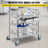 Lab Cart 3 Layers Double Drawers Medical Cart with Wheels 1 Refuse Basin Stainless Steel Cart Service Cart for Laboratory, Hospital, Dental, Restaurant Hotel and Home Use (Large)