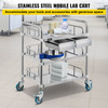 Lab Cart 3 Layers Double Drawers Medical Cart with Wheels 1 Refuse Basin Stainless Steel Cart Service Cart for Laboratory, Hospital, Dental, Restaurant Hotel and Home Use (Medium)