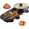2 in 1 BBQ Grill and Hot Pot with Divider, Aluminum Alloy Electric BBQ Stove Hot Pot, Separate Dual Thermostat Teppanyaki Grill Pot with 5 Speed, for Family Dinner Friends Party Black