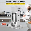 Manual Sausage Stuffer Maker 3L Capacity Two Speed Vertical Meat Filler Stainless Steel with 5 Stuffing Nozzles, Commercial and Home Use