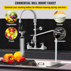 Commercial Faucet with Pre-Rinse Sprayer, 8" Adjustable Center Wall Mount Kitchen Faucet with 12" Swivel Spout, 21" Height Compartment Sink Faucet for Industrial Restaurant, Lead-Free Brass