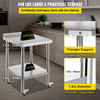 Stainless Steel Prep Table, 24 x 24 x 35 Inch, 440lbs Load Capacity Heavy Duty Metal Worktable with Backsplash Adjustable Undershelf & 4 Casters, Commercial Workstation for Kitchen Restaurant