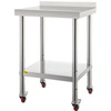 Stainless Steel Prep Table, 24 x 24 x 35 Inch, 440lbs Load Capacity Heavy Duty Metal Worktable with Backsplash Adjustable Undershelf & 4 Casters, Commercial Workstation for Kitchen Restaurant