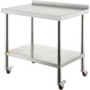 Stainless Steel Prep Table, 30 x 24 x 35 Inch, 440lbs Load Capacity Heavy Duty Metal Worktable with Backsplash Adjustable Undershelf & 4 Casters, Commercial Workstation for Kitchen Restaurant