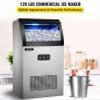 Commercial Ice Maker Machine, 120 LBS/24H Stainless Steel Under Counter Ice Machine with 24 LBS Storage for Home Office Restaurant Bar etc,2 Water Inlet Modes, Water Filter, Scoops, Drain Pipe