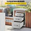 Outdoor Kitchen Drawers 14" W x 20.3" H x 23" D, Flush Mount Triple Access BBQ Drawers Stainless Steel with Handle, BBQ Island Drawers for Outdoor Kitchens or Patio Grill Station