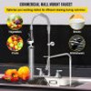 Commercial Faucet with Pre-Rinse Sprayer, 8" Adjustable Center Wall Mount Kitchen Faucet with 12" Swivel Spout, 43" Height Compartment Sink Faucet for Industrial Restaurant, Lead-Free Brass