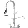 Commercial Faucet with Pre-Rinse Sprayer, 8" Adjustable Center Wall Mount Kitchen Faucet with 12" Swivel Spout, 43" Height Compartment Sink Faucet for Industrial Restaurant, Lead-Free Brass