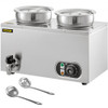110V Commercial Soup Warmer 14.8 Qt Capacity, 500W Electric Food Warmer Adjustable Temp.86-185?, Stainless Steel Countertop Soup Pot with Tap, Bain Marie Food Warmer for Cheese/Hot Dog/Rice