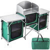 Outdoor Camping Kitchen 3 Zippered Bags, Camping Cook Table Steel Windscreen, Camping Kitchen Table 2 Side Tables, Portable Camp Cook Table for Outdoor Activities Green