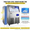 Commercial Ice Maker 132LBS/24H with 44LBS Storage Stainless Steel Commercial Ice Machine 5x8 Ice Tray LCD Control Auto Clean with Water Drain Pump for Bar Home Supermarkets