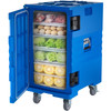 Insulated Food Pan Carrier, 109 Qt Hot Box for Catering, LLDPE Food Box Carrier w/Double Buckles, Front Loading Food Warmer w/Handles, End Loader w/Wheels for Restaurant, Canteen, etc. Blue