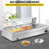 110V Bain Marie Food Warmer 6 Pan x 1/2 GN,Food Grade Stainelss Steel Commercial Food Steam Table 6-Inch Deep, 1500W Electric Countertop Food Warmer 66 Quart with Tempered Glass Shield