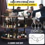 Home Bar Unit, 3 Tier for Liquor with Upgrade Guardrails, Corner Stand Table with Storage Shelves Wine Glasses Holder & Iron Lantern Ring for Kitchen, Pub (Rustic Brown)
