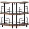 Home Bar Unit, 3 Tier for Liquor with Upgrade Guardrails, Corner Stand Table with Storage Shelves Wine Glasses Holder & Iron Lantern Ring for Kitchen, Pub (Rustic Brown)
