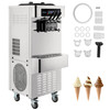 Commercial Ice Cream Maker, 20-28L/H Yield, 2+1 Flavors Soft Serve Machine w/ Two 7L Hoppers 1.8L Cylinders Puffing Pre-Cooling Shortage Alarm, 2450W Frozen Yogurt Maker for Snack Bar Caf