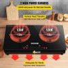 Built-in Induction Electric Stove Top 24 Inch,2 Horizontal Burners Electric Cooktop,9 Power Levels & Sensor Touch Control,Easy to Clean Ceramic Glass Surface,Child Safety Lock,110V