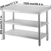 Stainless Steel Prep Table, 60x14x33 in Commercial Stainless Steel Table, 2 Adjustable Undershelf BBQ Prep Table, Heavy Duty Kitchen Work Table, for