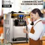 Commercial Ice Cream Maker, 22-30L/H Yield, 2350W Countertop Soft Serve Machine w/ 2x6L Hopper 2L Cylinder LCD Panel Puffing Shortage Alarm, Frozen Yogurt Maker for Restaurant Snack Bar, Silver