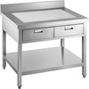 Commercial Worktable Workstation 24 x 36 Inch Commercial Food Prep Worktable with 2 Drawers, Undershelf and Backsplash, 992 lbs Load Stainless Steel Kitchen Island for Restaurant, Home and Hotel