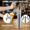 VEVOR Beer Tower, Double Adjustable Brass Faucet Kegerator Tower, Stainless Steel Draft Beer Tower, 3" Diameter Column Beer Dispenser Tower, Beer Tower Kit with Wrench, Black Handle for Home & Bar