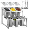 Expandable Spice Rack, 13.8"-23.6" Adjustable, 2-Tier Stainless Steel Organizer Shelf with 6 1/9 Pans 6 Ladles, Countertop Inclined Holder for Sauce Ingredients Fruits, for Kitchen Pantry Use