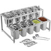 Expandable Spice Rack, 13.8"-23.6" Adjustable, 2-Tier Stainless Steel Organizer Shelf with 10 1/9 Pans and 10 Ladles, Countertop Holder for Sauce Ingredients Fruits, for Kitchen and Pantry Use