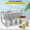 Expandable Spice Rack, 13.8"-23.6" Adjustable, 2-Tier Stainless Steel Organizer Shelf with 3 1/9 Pans 2 1/6 Pans 1 1/3 Pan 6 Ladles, Countertop Inclined Holder for Sauce Ingredients Fruits