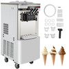 Commercial Ice Cream Maker, 20-28L/H Yield, 2+1 Flavors Soft Serve Machine w/ Two 7L Hoppers 1.8L Cylinders Puffing Pre-Cooling Shortage Alarm, 2450W Frozen Yogurt Maker for Restaurant Snack Bar
