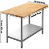 Maple Top Work Table, Stainless Steel Kitchen Prep Table Wood, 36 x 30 Inches Metal Kitchen Table with Lower Shelf and Feet Stainless Steel Table for