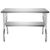 Commercial Worktable Workstation 48x30 Inch Folding Commercial Prep Table, Double-Shelf Stainless Steel Folding Table, Kitchen Work Table with 772 lbs Load Silver Stainless Steel Kitchen Island