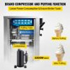 Commercial Soft Ice Cream Machine, 2200W Serve Yogurt Maker, 3 Flavors Ice Cream Maker, 5.3 to 7.4 Gallons per Hour Auto Clean LCD Panel for Restaurants Snack Bars, Stainless Steel