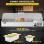 Refrigerated Condiment Prep Station, 55-Inch, 13.8Qt Sandwich Prep Table w/ 3 1/3 Pans & 4 1/6 Pans, 150W Salad Bar w/ 304 Stainless Body Tempered Glass Shield Digital Temp Display Auto Defrost