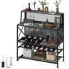 Wine Rack Home Bar Table, Industrial Liquor Storage Cabinets with Glass Holder, Bakers Rack Freestanding with Large Capacity for Home Kitchen Dining Room, Hold 12 Bottles of Wine (Gray)