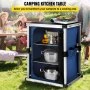 Camping Kitchen Table, Pop-up Aluminum Portable Folding Cook Station w/ 3-Tier Storage Organizer, Side Pocket & Carrying Bag, Quick Installation for Outdoor BBQ Party Backyard & Tailgating, Blue